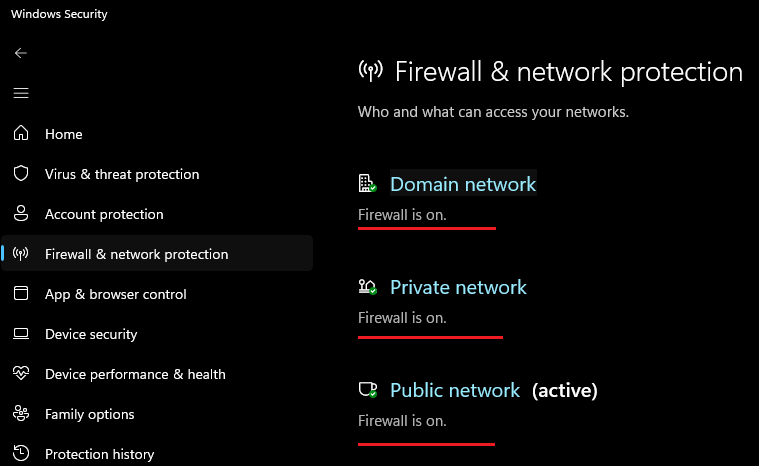 Firewall settings on Windows 11